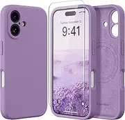 SuydanBox Magnetic for iPhone 16 Plus Case, Compatible with MagSafe, [Full Camera Protection][Screen Protector] Silicone Shockproof Protective Phone Case for iPhone 16 Plus 6.7", Light Purple