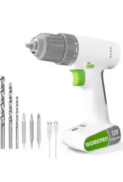 WORKPRO 12V Cordless Drill Driver Set Electric Power Drill Tool Kit w/6 Pcs Bits