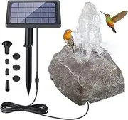 Solar Bird Bath Fountains, Rockery Granite Solar Powered Water Fountain, 3.5W Adjustable Solar Panel with 8 Water Pump Nozzels for Hummingbird Outdoor Garden Pond Pool Fish Tank