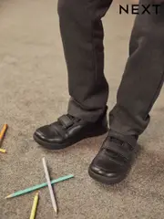 Black Standard Fit (F) Double Strap Touch Fastening School Trainers (M83026) | $39 - $57