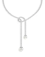 Swarovski Matrix Crystal & Imitation Pearl Lariat Necklace in Rhodium Plated, 14.12-16.12