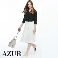 在飛比找momo購物網優惠-【AZUR】巴黎都會女人優雅腰帶扣環圓裙