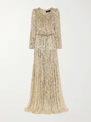 [Jenny Packham] Jenny Packham - Georgia Embellished Sequined Tulle Gown - Gold - UK 16 UK 16 Gold