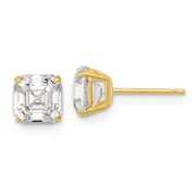 14k Yellow Gold Polished 6x6 Asscher Cut CZ Studs Post Earrings