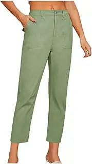 [SHEKINI] Suit Trousers for Women Stretch Suit Pants Cigarette Straight Leg Tailored High Elasticated Waist Tapered Ankle Grazer Slim Business Ladies Smart Trousers, Green, M