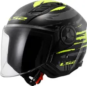 LS2 OF616 Airflow II Brush, open face helmet , color: Black/Neon-Yellow/Grey , size: M