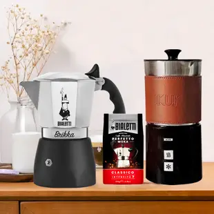 BIALETTI 加壓摩卡壺4杯份 + IKUK 艾可 分離式電動奶泡機 / 露營 拿鐵 奶泡器