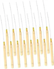 Healvian 15Pcs Hair Extension Loop Needle Threader Kit Wooden Handle Hook Tool for Micro Rings Beads and Extensions Easy to Use Hair DIY Tool for Salon and Home