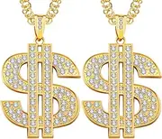 [Tatuo] 2 Pieces Plated Chain for Men with Dollar Sign Pendant Necklace, Dollar Necklace