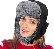 Winter Hats for Men - Thicken Warm Hats with Ear Flap | Waterproof Unisex Trapper Hats for Men and Women, Black/Gray Dobooo