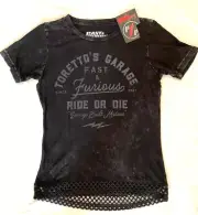 NWT Fast & Furious by Affliction Black Toretto’s Garage Women’s T Shirt XS