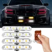 Chemini 4 in 1 Led Emergency Strobe Flash Warning Lights 4-Led 12V Universal Remote Emergency Flashing Beacon Lamp Superbright Surface Mount Grill Light for Truck Car Vehicles-Yellow And White