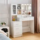White Dressing Table Set with LED Bulbs Light Mirror Vanity Make up Desk Drawers
