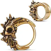 COOEAR Screw Back Color Ear Tunnel and Plug, Double Flared Gauges for Earrings, 1 Pair Moon Shape Skull Design Piercing Expander Stretchers.