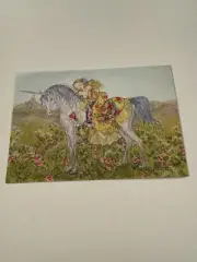 Vintage Greeting Card Note Girl On Unicorn Maxine Miller G9