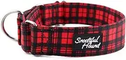 Snootiful Hound Martingale Collar - Red Tartan Check - Ideal for Greyhounds, Whippets, Lurchers and All Sighthound Breeds (40-50cm)