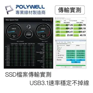 【POLYWELL】USB 3.1傳輸線 Type-C To C /3M