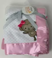 HTF NWT Carters Just One You Pink White Polka Dot Monkey Baby Girl Satin Blanket