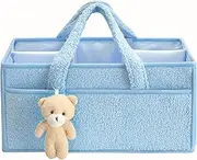 Baby Diaper Caddy Organizer for Changing Table, Baby Storage Basket for Diapers and Baby Wipes,Perfect for Baby Shower,Car Caddy Organizer,Nursery Diaper Organizer, Portable Diaper Storage Bag (Blue)