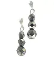 Black Faceted Beads Faux Crystal Dangle Pierced Earrings 1"