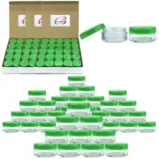 (Quantity: 200 Pieces) 5G/5ML Round Clear Jars with GREEN Lids for Scrubs, Oi...