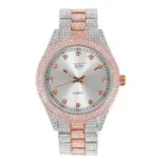Techno Pave Hip Hop Silver Rose Gold Plated Metal Band Watches WM 9120 RG