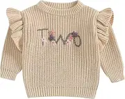 [Arvbitana] Baby Girl Birthday Sweater Long Sleeve Ruffle Knitted Sweaters Pullover Sweatshirt Knitwear Winter Warm Clothes
