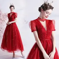 在飛比找樂天市場購物網優惠-紅色新娘結婚敬酒服 大合唱服演出服合唱團紅歌比賽服裝禮服17