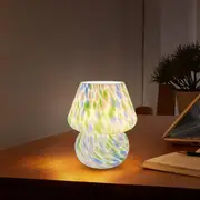 Clora Mushroom Glass Table Bedside Lamp Nightstand Light 3 Color Temperature Bedroom Living Room Home Decor Jade Green