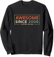 [X.Style] 15 Years Old Awesome Since 2008 15th Birthday Retro Sweatshirt ds443 Sweater (S) Black