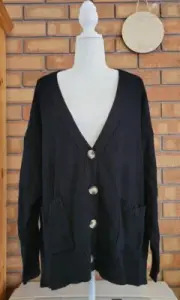 Womens Black Knit Button Up Cardigan Size 14 From Anko - Brand New