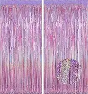 Melsan 2 Pack 3.2 ft x 8.2 ft Tinsel Foil Fringe Curtains Backdrop, Sparkle Metallic Foil Curtains for Party Photo Booth Props Decoration, Pinkish Purple