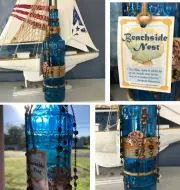 BEACHSIDE NEST Blue Glass Decorative Bottle w/Cork 12.75" Shabby Chic Beach