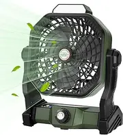 Yongyoung Personal fan，9 inch fan，Rotating fan，USB Rechargeable Fan，Fan with LED Top Light，Camping Fan (green)