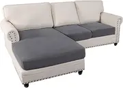 H.VERSAILTEX Sectional Couch Covers 3 Pieces Sofa Seat Cushion Covers L Shape Separate Cushion Couch Chaise Cover for Both Left/Right Sectional Couch (2 Seater + 1 Chaise, Grey)