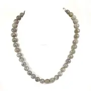 Natural Labradorite Round Beads Silver Necklace 18.5"