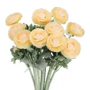 Artificial Ranunculus Flowers, 10 Stems Faux Permanent Flower Floral, Champagne
