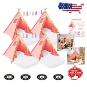 4 Pack Pink Kids Teepee Tent Set with Air Mattresses for Magical Sleepovers