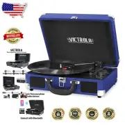 Compact Bluetooth Record Player with 3-Speed Turntable & Vintage Suitcase Design