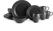 Mikasa Swirl 16 Piece Dinnerware Set, Service for 4, Graphite