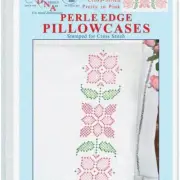 Pretty in Pink Cross-Stitch Pillowcases - Set of 2 with White Perle Edge, Delica