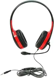KH-08GT RD On-Ear Headset, Red; Unidirectional Gooseneck Microphone; 3.5mm Plug; Leatherette Cushion Ear Cups; Durable 6-foot Cord
