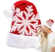 [Generic] Snowflake Plush Santa Hat - Unisex Snowflake Plush Holiday Red Hat,Christmas Gathering Snowflake Adults Hats for Men, Women, Adults, All Ages, Friends