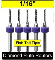 1/16" Router Bits Carbide .256" Depth Diamond Flute 5 PCS. CNC Carbon Fiber R133