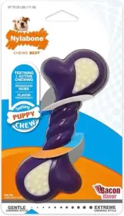 Just for Puppies Double Action Bone Puppy Dog Teething Chew Toy Bacon