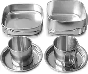 8 PCS Pot Set Camping Soup Coffee Water Cups Stainl Steel Cooking Pans Plates Set for 2-3 People Multicolor522 8 PCS