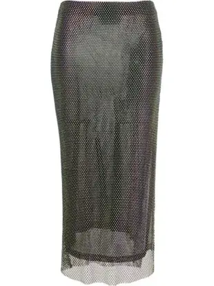 crystal-embellished mesh midi-skirt