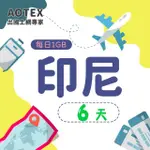 【AOTEX】6天印尼上網卡4G網路每日1GB高速流量(峇里島上網卡SIM卡電話卡網路卡網卡)