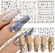 Gold Nail Art Stickers Decals, 3D Flowers Nail Self-Adhesive Sticker Designs, Line Nail Transfer Decal Supplies for Women Girls Manicure Decorations (Multiple Colors, One Size)