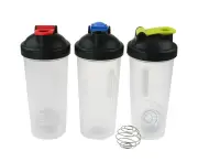 3 Protein Shaker 600ml Supplement Drink Blender Mixer Bottle Steel Ball